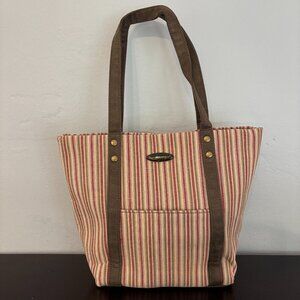Longaberger Homestead Red Cream Dark Gray Striped Canvas Mini Tote